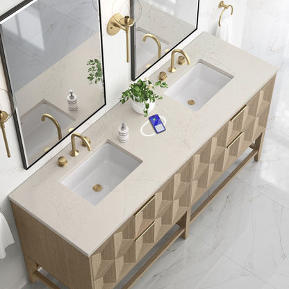 James Martin - Emmeline 72" Double Vanity, Pebble Oak, w/ 3 CM Siberian Silestone Top w/FreePower Wireless Charger - D100-V72-PBO-FSFR view 5