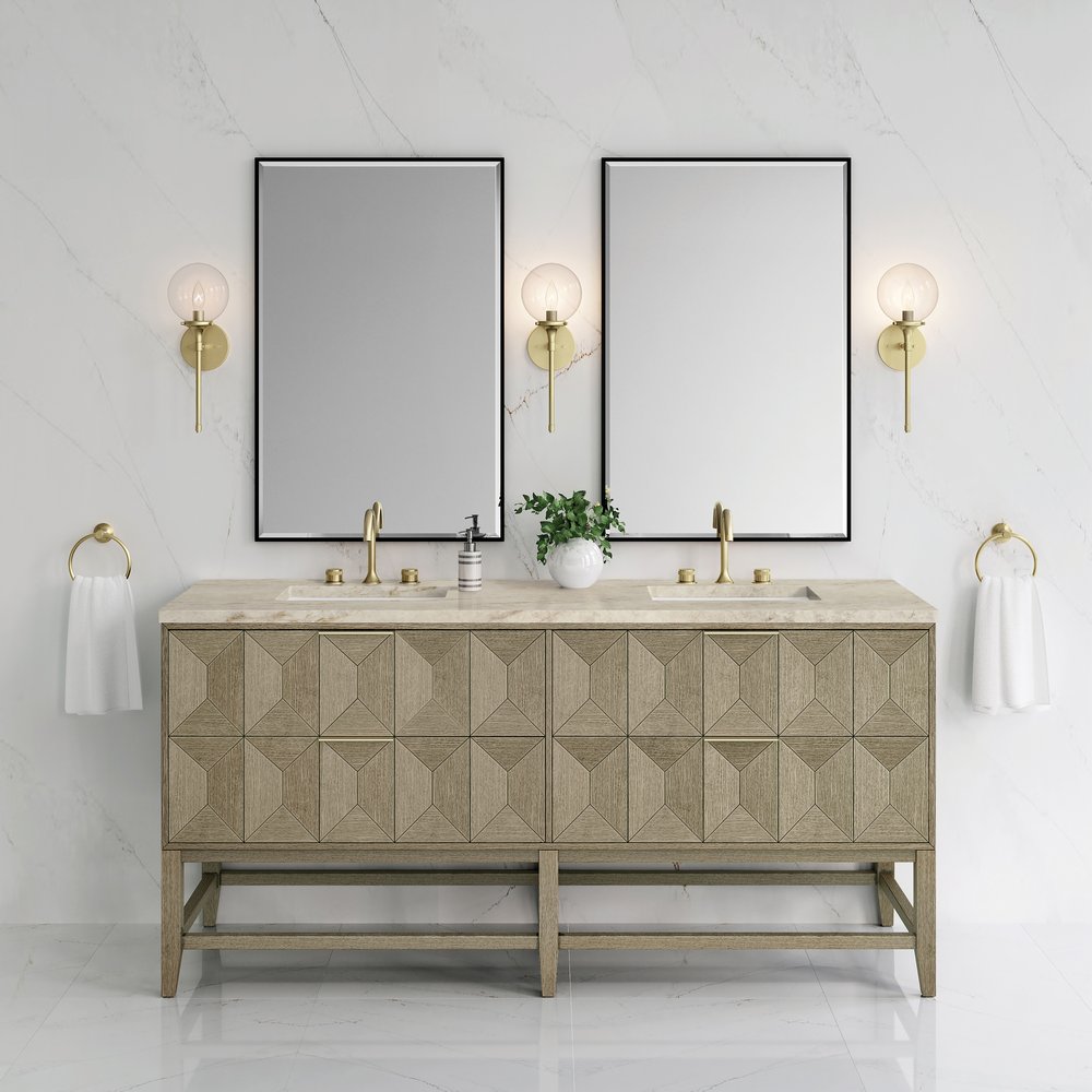 James Martin - Emmeline 72" Double Vanity, Pebble Oak, w/ 3 CM Tajnar Eclos Top - D100-V72-PBO-3TJR view 2