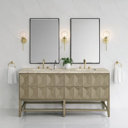 James Martin - Emmeline 72" Double Vanity, Pebble Oak, w/ 3 CM Tajnar Eclos Top - D100-V72-PBO-3TJR view 2