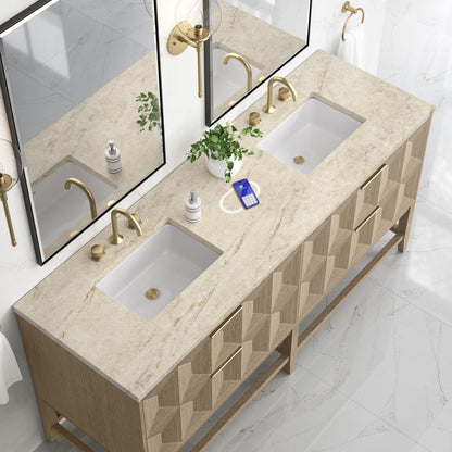 James Martin - Emmeline 72" Double Vanity, Pebble Oak, w/ 3 CM Tajnar Eclos Top w/FreePower Wireless Charger - D100-V72-PBO-FTJR view 5