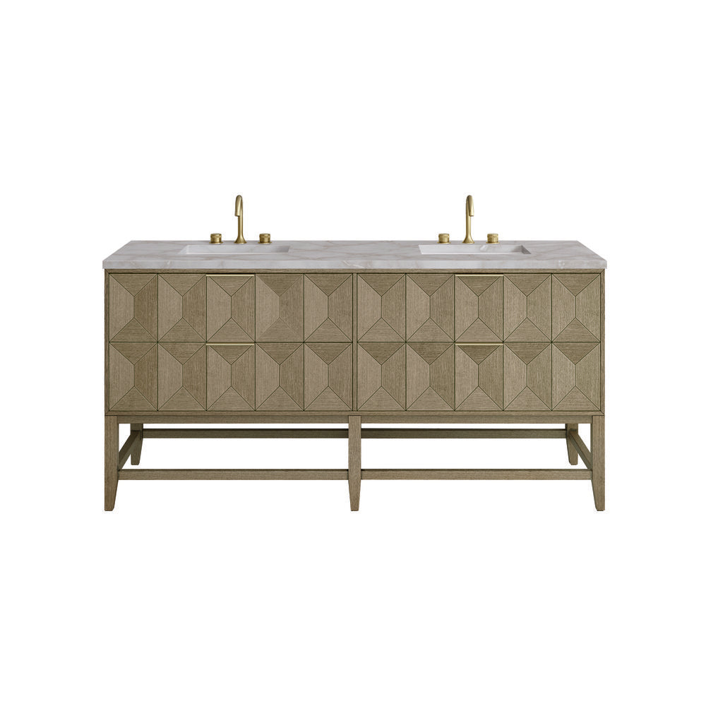 James Martin - Emmeline 72" Double Vanity, Pebble Oak w/ 3 CM Victorian Silver Top - D100-V72-PBO-3VSL view 1