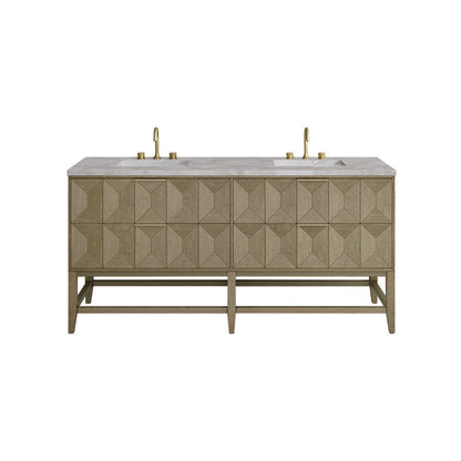 James Martin - Emmeline 72" Double Vanity, Pebble Oak w/ 3 CM Victorian Silver Top - D100-V72-PBO-3VSL view 1