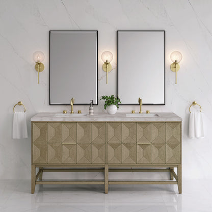 James Martin - Emmeline 72" Double Vanity, Pebble Oak w/ 3 CM Victorian Silver Top - D100-V72-PBO-3VSL view 2