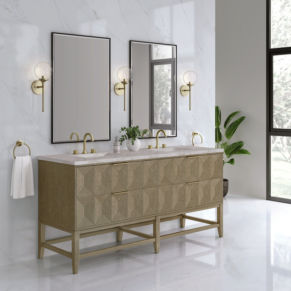 James Martin - Emmeline 72" Double Vanity, Pebble Oak w/ 3 CM Victorian Silver Top - D100-V72-PBO-3VSL view 3