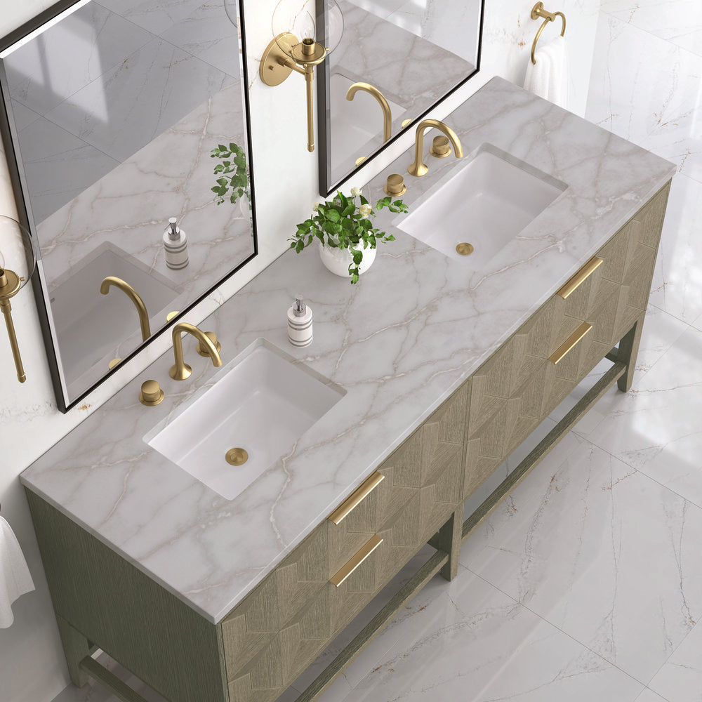 James Martin - Emmeline 72" Double Vanity, Pebble Oak w/ 3 CM Victorian Silver Top - D100-V72-PBO-3VSL view 5