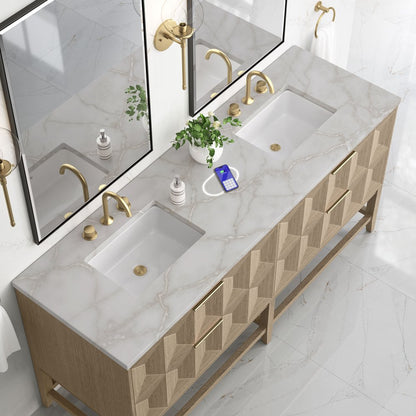 James Martin - Emmeline 72" Double Vanity, Pebble Oak w/ 3 CM Victorian Silver Top w/FreePower Wireless Charger - D100-V72-PBO-FVSL view 6