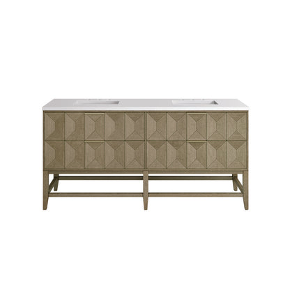 James Martin - Emmeline 72" Double Vanity, Pebble Oak w/ 3 CM White Zeus Top - D100-V72-PBO-3WZ view 1