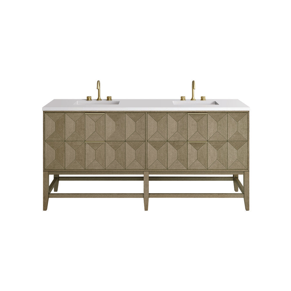 James Martin - Emmeline 72" Double Vanity, Pebble Oak w/ 3 CM White Zeus Top - D100-V72-PBO-3WZ view 2