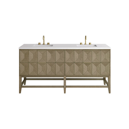 James Martin - Emmeline 72" Double Vanity, Pebble Oak w/ 3 CM White Zeus Top - D100-V72-PBO-3WZ view 2