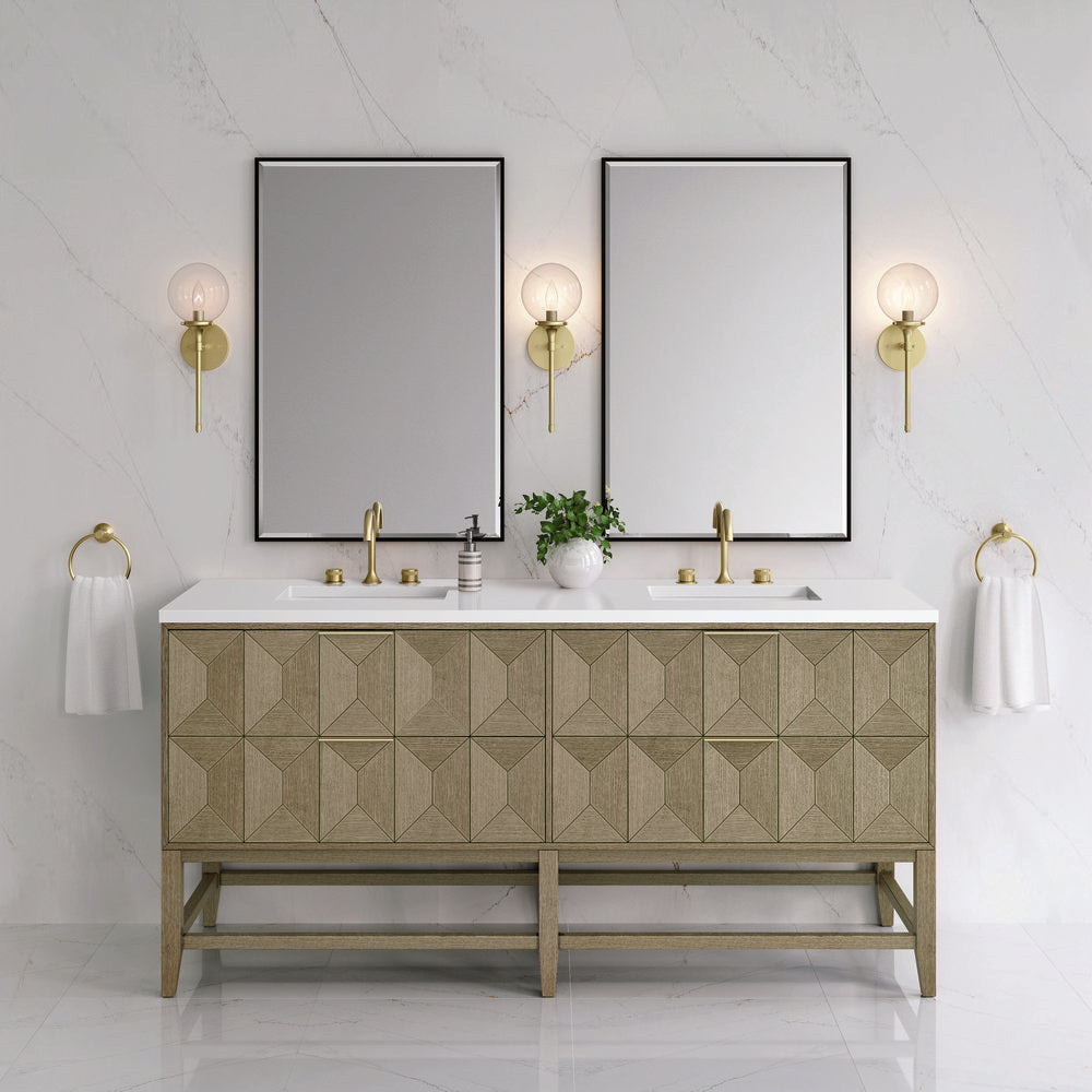 James Martin - Emmeline 72" Double Vanity, Pebble Oak w/ 3 CM White Zeus Top - D100-V72-PBO-3WZ view 3