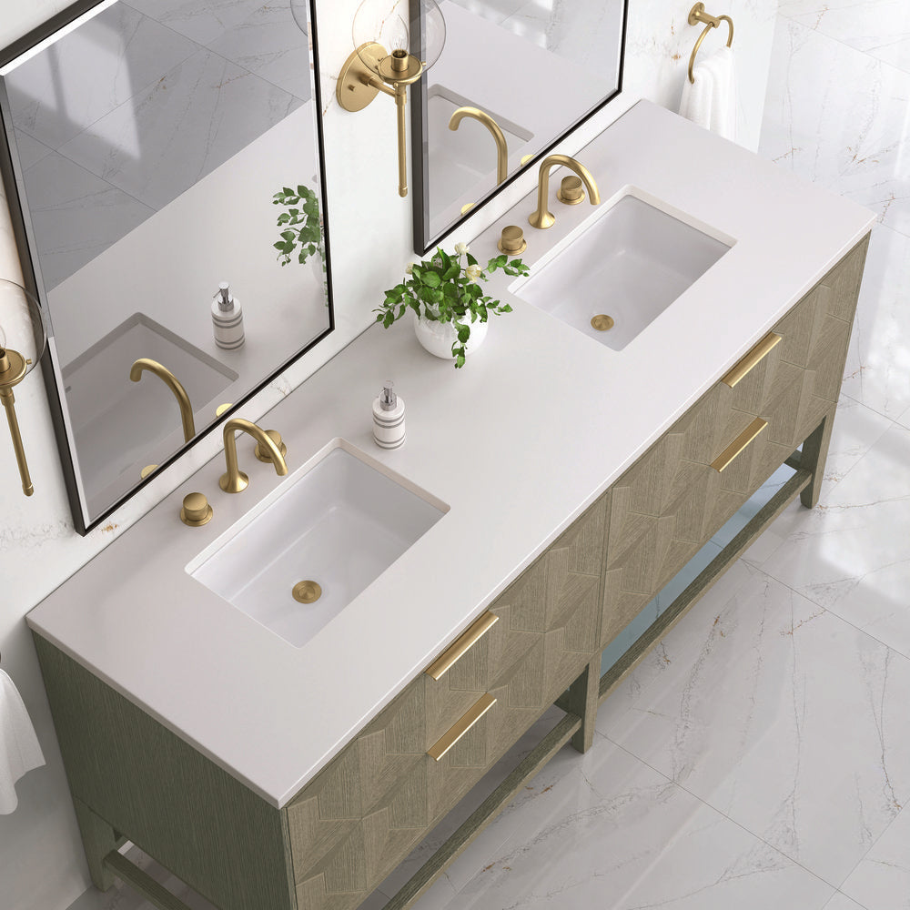 James Martin - Emmeline 72" Double Vanity, Pebble Oak w/ 3 CM White Zeus Top - D100-V72-PBO-3WZ view 6