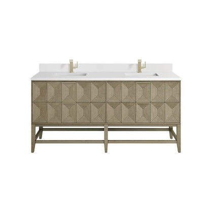 James Martin - Emmeline 72" Double Vanity, Pebble Oak w/ Single Hole 3 CM White Zeus Top & Backsplash - D100-V72-PBO-1WZ view 1