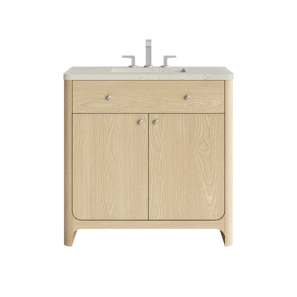 James Martin - Gracyn 36" Single Vanity, Coastal Driftwood, w/ 3 CM Siberian Silestone Widespread Top - D125-V36-CSD-WSFR view 1