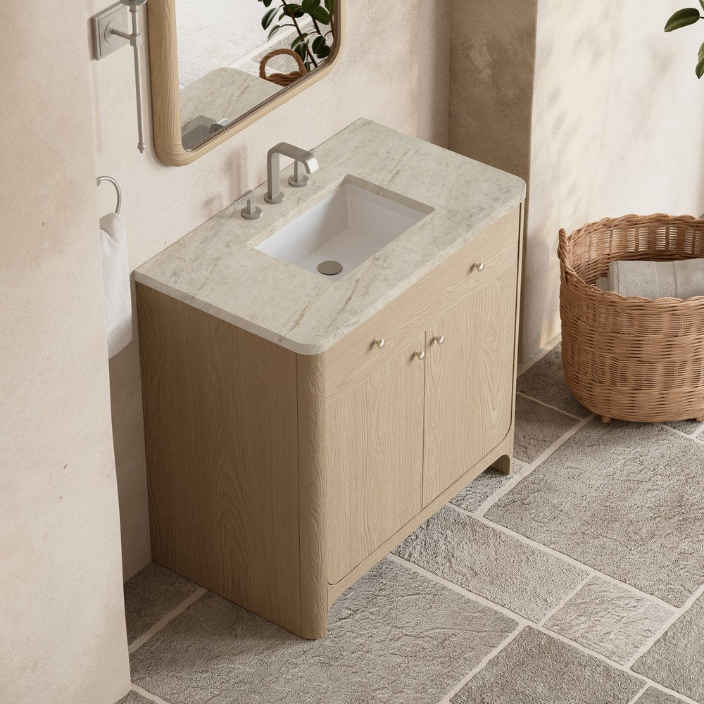 James Martin - Gracyn 36" Single Vanity, Coastal Driftwood, w/ 3 CM Tajnar Eclos Widespread Top - D125-V36-CSD-WTJR view 5