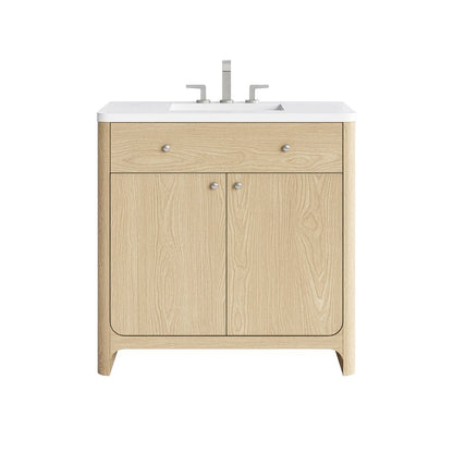 James Martin - Gracyn 36" Single Vanity, Coastal Driftwood, w/ 3 CM White Zeus Quartz Widespread Top - D125-V36-CSD-WWZ view 1