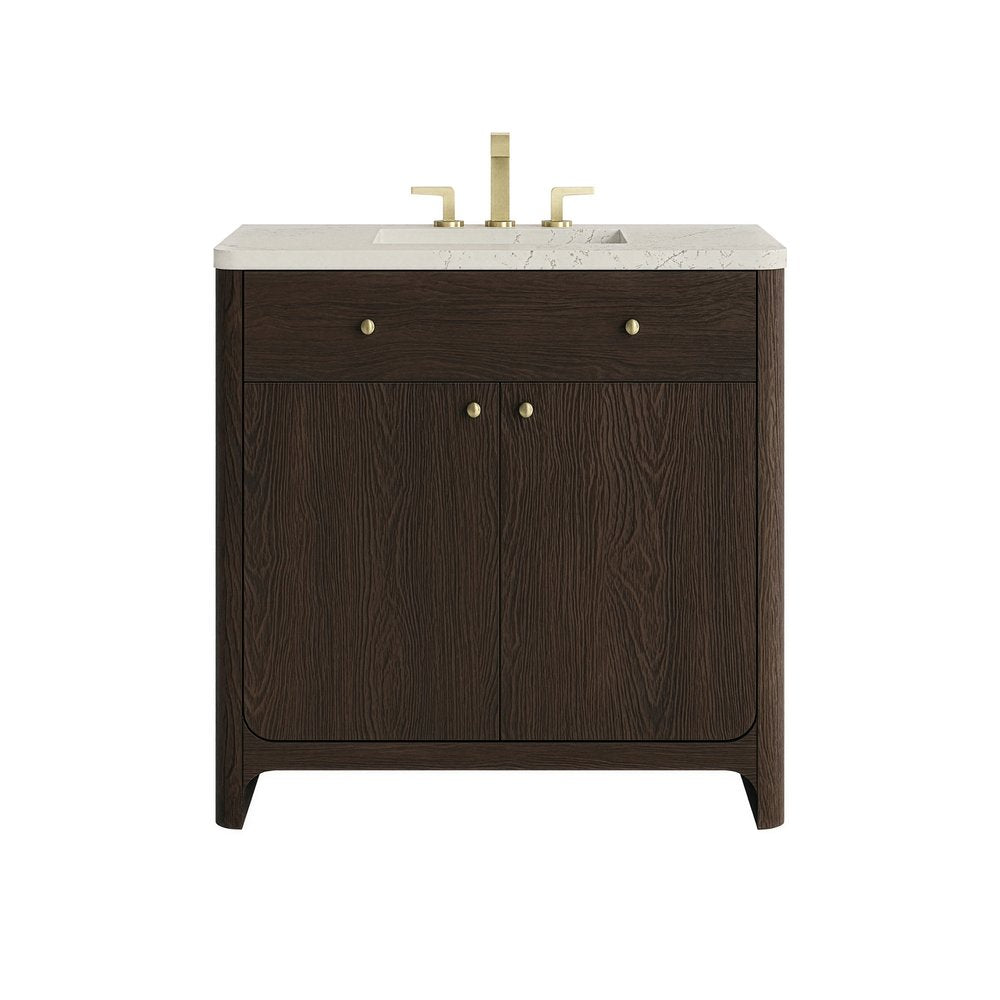 James Martin - Gracyn 36" Single Vanity, Sable, w/ 3 CM Siberian Silestone Widespread Top - D125-V36-SBL-WSFR view 1
