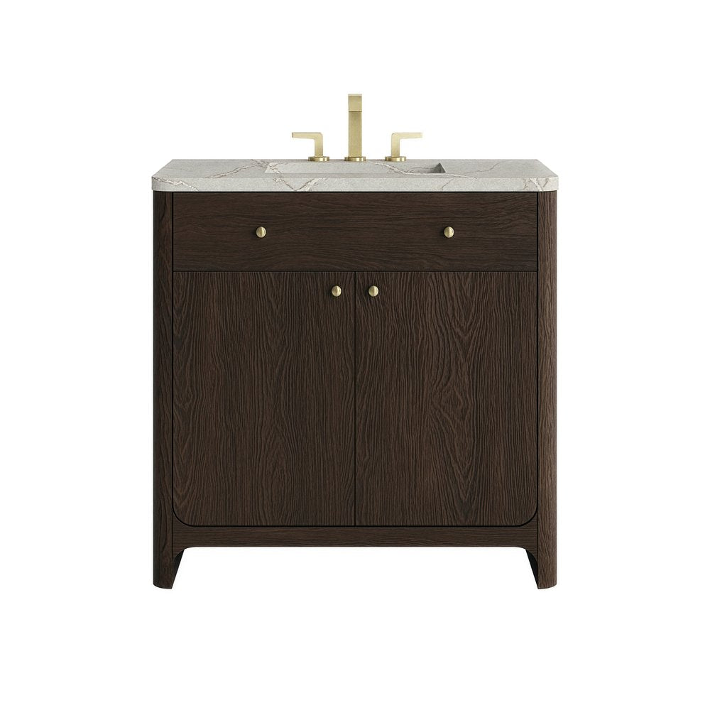 James Martin - Gracyn 36" Single Vanity, Sable, w/ 3 CM Victorian Silver Quartz Widespread Top - D125-V36-SBL-WVSL view 1