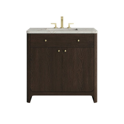 James Martin - Gracyn 36" Single Vanity, Sable, w/ 3 CM Victorian Silver Quartz Widespread Top - D125-V36-SBL-WVSL view 1