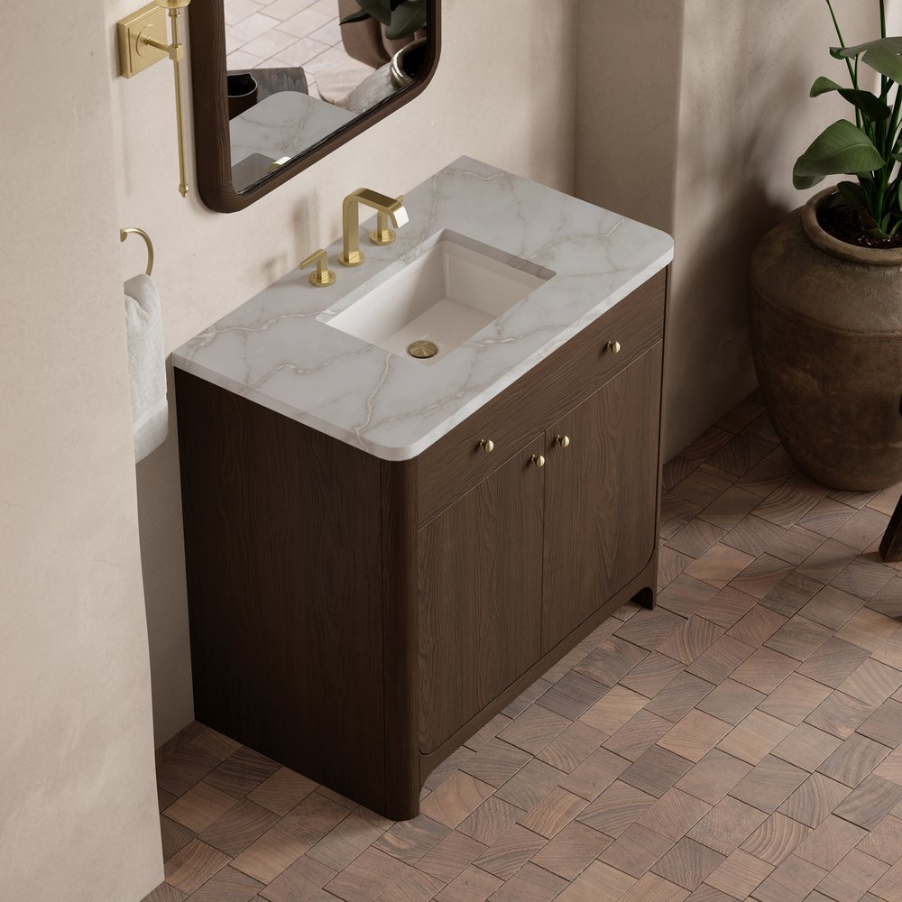 James Martin - Gracyn 36" Single Vanity, Sable, w/ 3 CM Victorian Silver Quartz Widespread Top - D125-V36-SBL-WVSL view 6