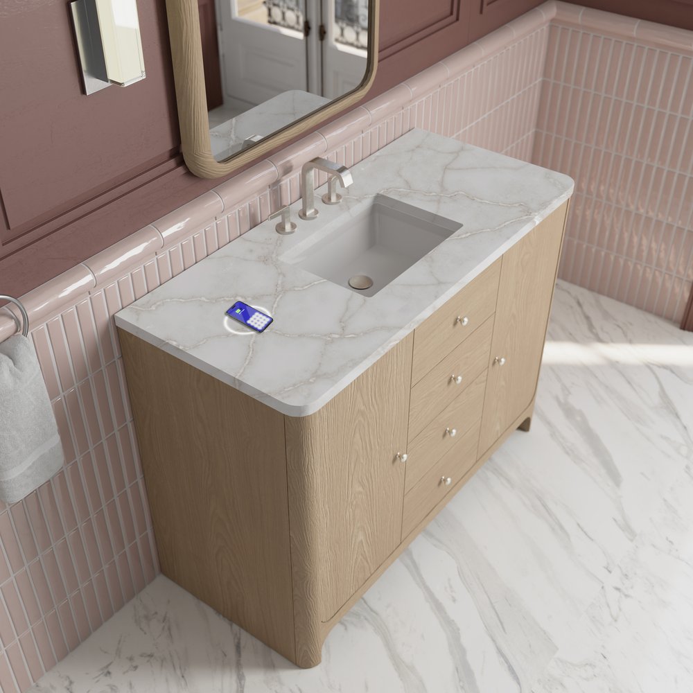 James Martin - Gracyn 48" Single Vanity, Coastal Driftwood, w/ 3 CM Victorian Silver Silestone Top w/ FreePower Wireless Charger - D125-V48-CSD-FVSL view 7