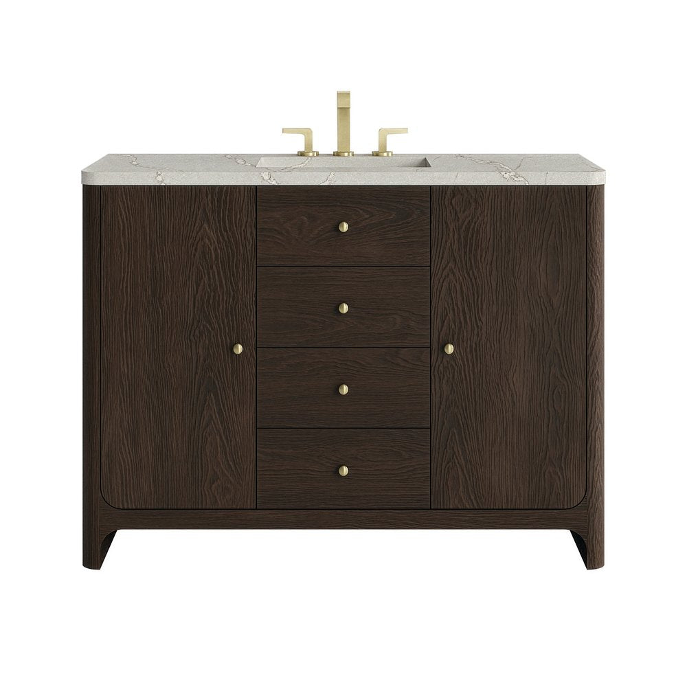James Martin - Gracyn 48" Single Vanity, Sable, w/ 3 CM Victorian Silver Quartz Widespread Top - D125-V48-SBL-WVSL view 1