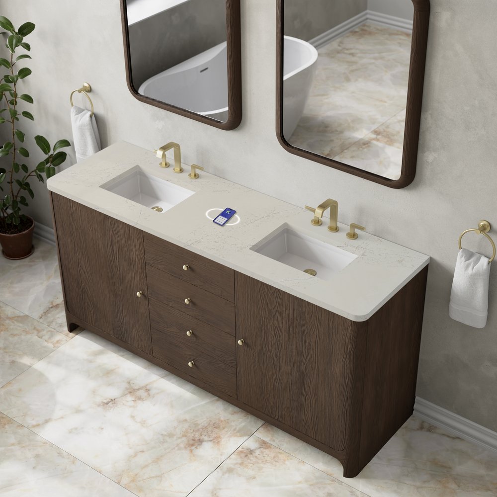 James Martin - Gracyn 72" Double Vanity, Sable, w/ 3 CM Siberian Silestone Top w/FreePower Wireless Charger - D125-V72-SBL-FSFR view 5