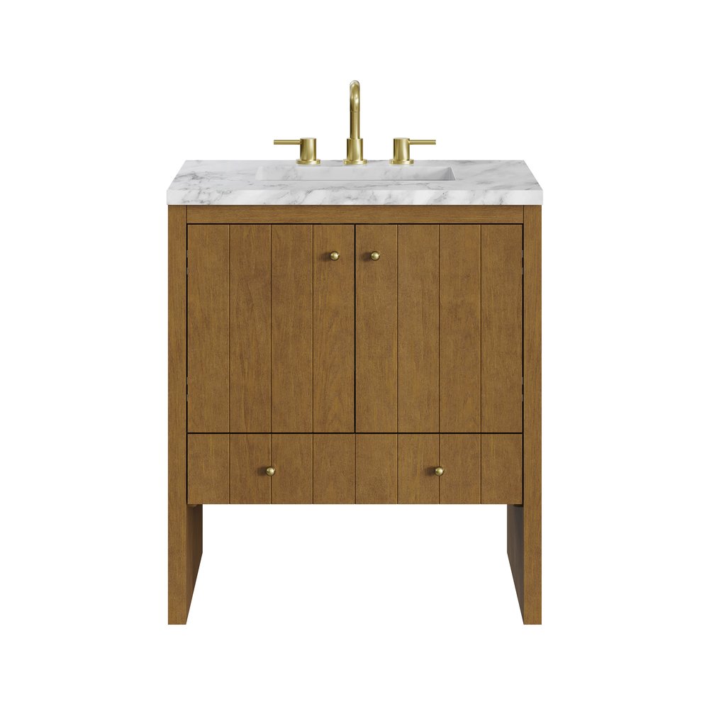 James Martin - Hudson 30" Single Vanity, Honey Oak w/ 3 CM Carrara Marble Top - 435-V30-HNO-3CAR view 1