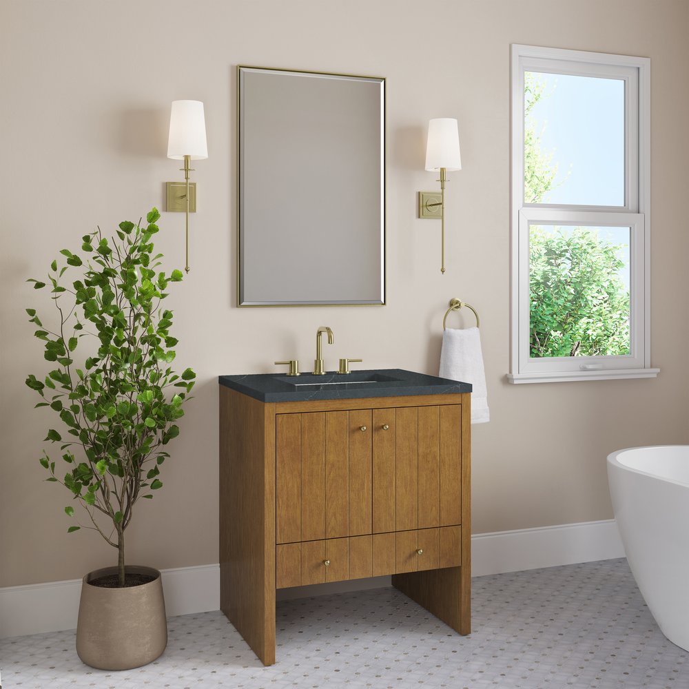 James Martin - Hudson 30" Single Vanity, Honey Oak w/ 3 CM Charcoal Soapstone Silestone Top - 435-V30-HNO-3CSP view 4