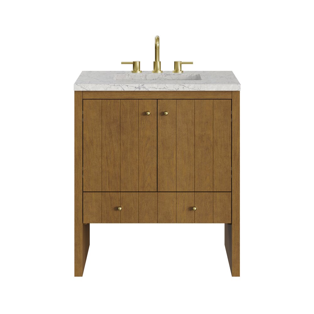 James Martin - Hudson 30" Single Vanity, Honey Oak w/ 3 CM Eternal Jasmine Pearl Silestone Top - 435-V30-HNO-3EJP view 1