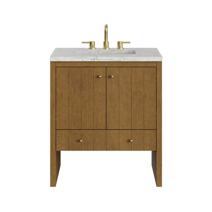 James Martin - Hudson 30" Single Vanity, Honey Oak w/ 3 CM Eternal Jasmine Pearl Silestone Top - 435-V30-HNO-3EJP view 1