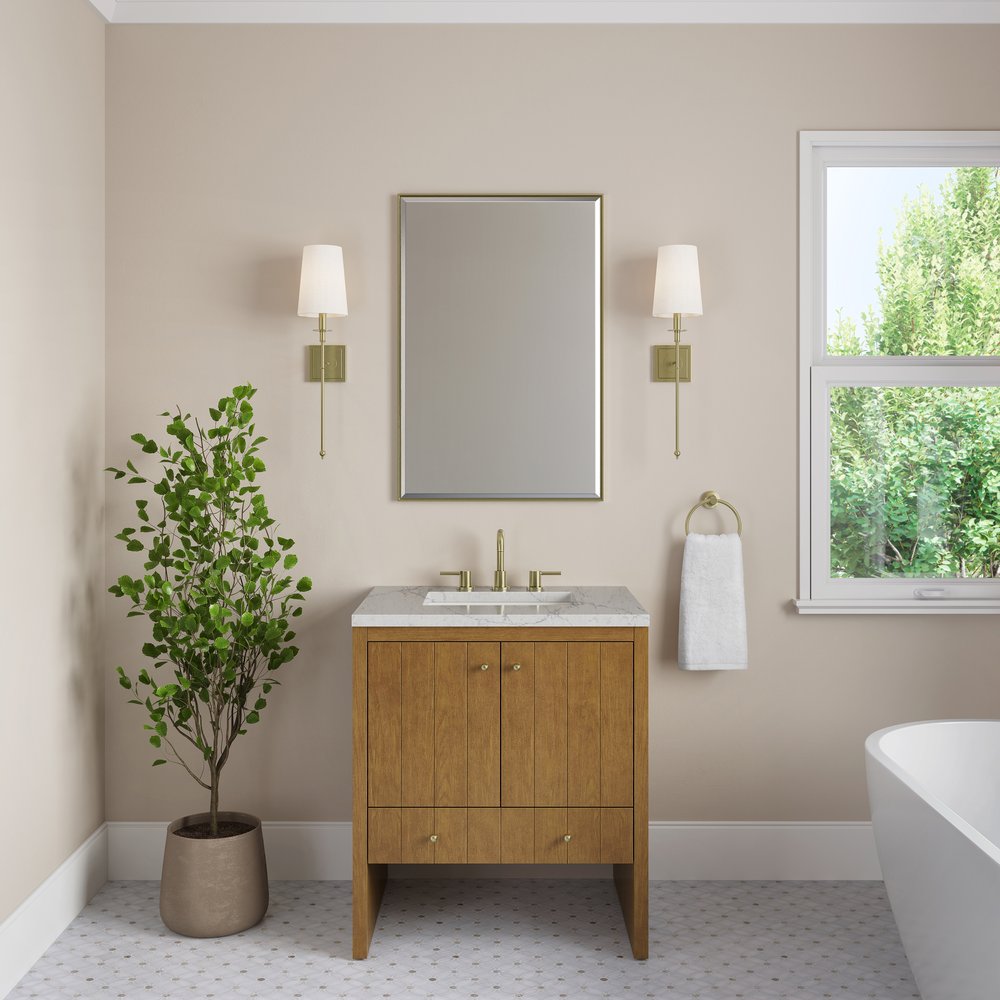 James Martin - Hudson 30" Single Vanity, Honey Oak w/ 3 CM Eternal Jasmine Pearl Silestone Top - 435-V30-HNO-3EJP view 3