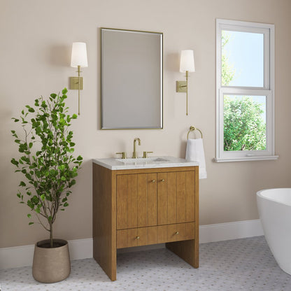 James Martin - Hudson 30" Single Vanity, Honey Oak w/ 3 CM Eternal Jasmine Pearl Silestone Top - 435-V30-HNO-3EJP view 4