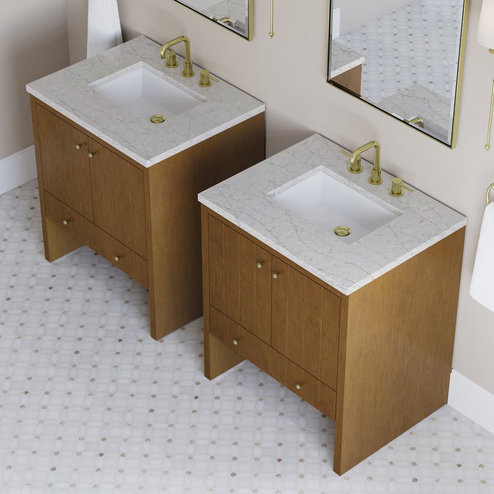 James Martin - Hudson 30" Single Vanity, Honey Oak w/ 3 CM Eternal Jasmine Pearl Silestone Top - 435-V30-HNO-3EJP view 8