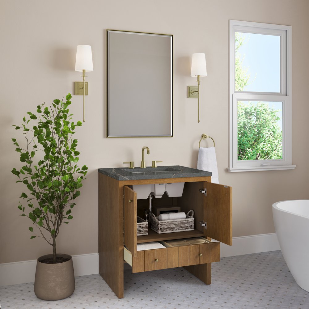 James Martin - Hudson 30" Single Vanity, Honey Oak w/ 3 CM Parisien Bleu Silestone Top - 435-V30-HNO-3PBL view 5