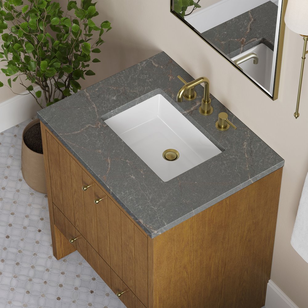 James Martin - Hudson 30" Single Vanity, Honey Oak w/ 3 CM Parisien Bleu Silestone Top - 435-V30-HNO-3PBL view 8