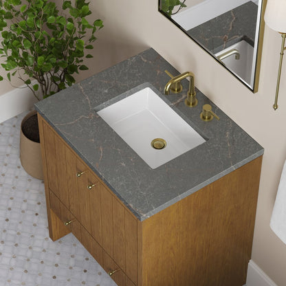 James Martin - Hudson 30" Single Vanity, Honey Oak w/ 3 CM Parisien Bleu Silestone Top - 435-V30-HNO-3PBL view 8