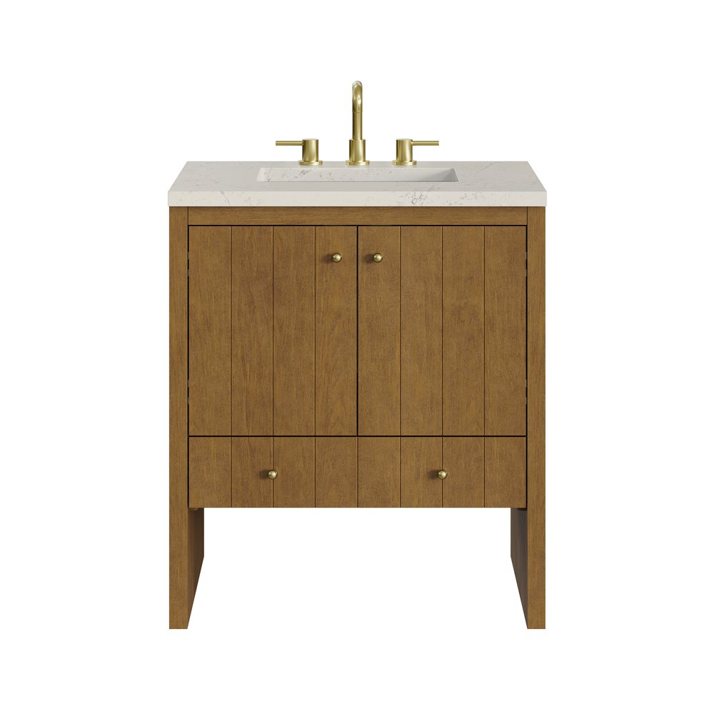 James Martin - Hudson 30" Single Vanity, Honey Oak w/ 3 CM Siberian Silestone Top - 435-V30-HNO-3SFR view 1