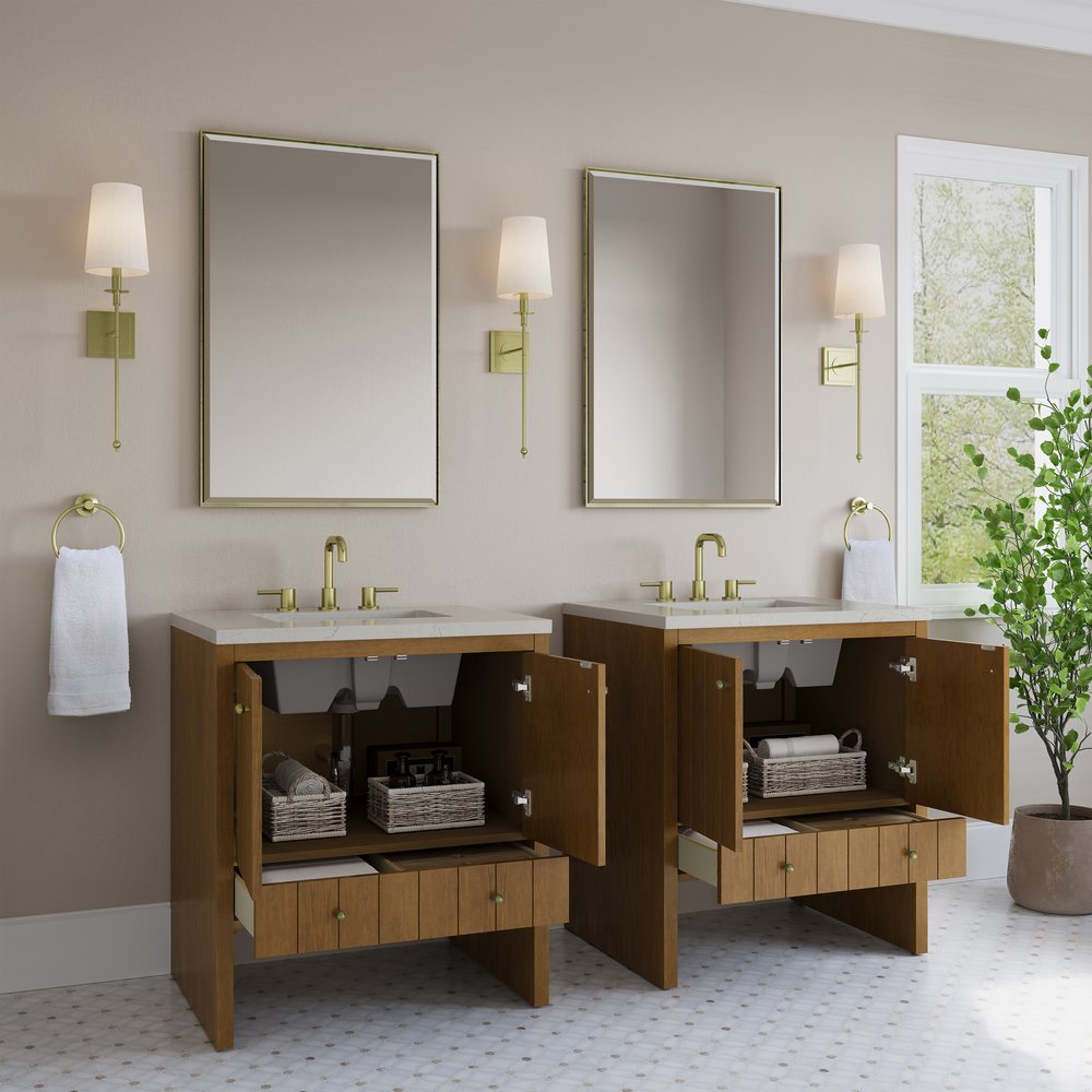 James Martin - Hudson 30" Single Vanity, Honey Oak w/ 3 CM Siberian Silestone Top - 435-V30-HNO-3SFR view 5