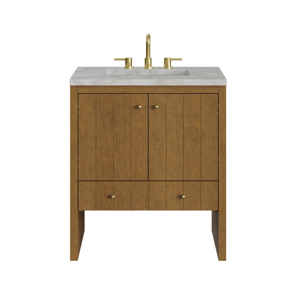 James Martin - Hudson 30" Single Vanity, Honey Oak w/ 3 CM Victorian Silver Silestone Top - 435-V30-HNO-3VSL view 1