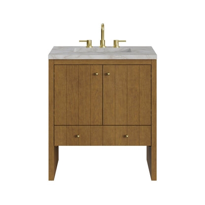 James Martin - Hudson 30" Single Vanity, Honey Oak w/ 3 CM Victorian Silver Silestone Top - 435-V30-HNO-3VSL view 1