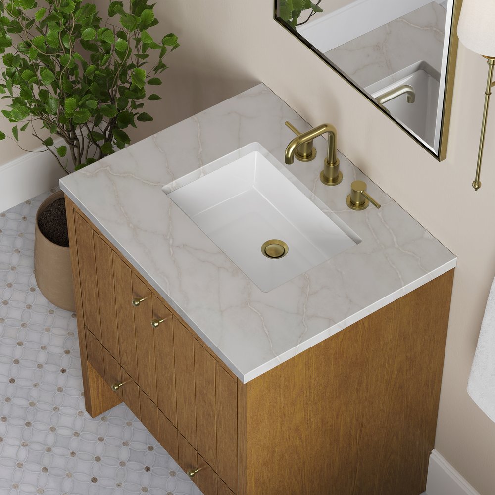 James Martin - Hudson 30" Single Vanity, Honey Oak w/ 3 CM Victorian Silver Silestone Top - 435-V30-HNO-3VSL view 8