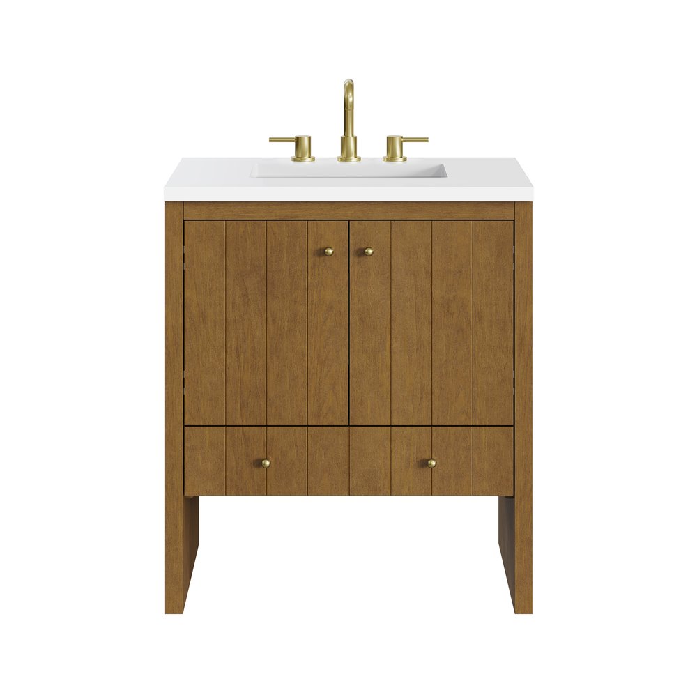 James Martin - Hudson 30" Single Vanity, Honey Oak w/ 3 CM White Zeus Silestone Top - 435-V30-HNO-3WZ view 1