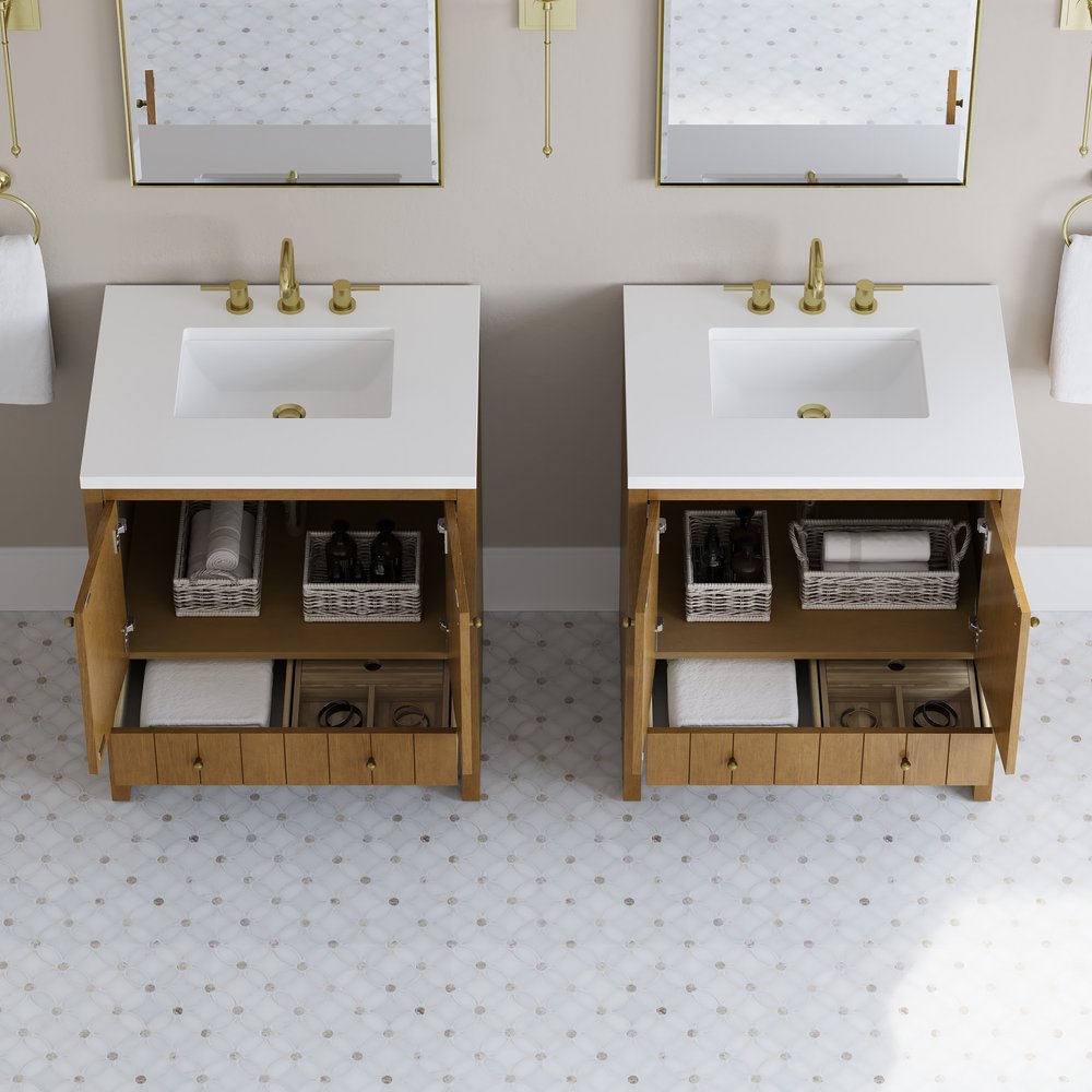 James Martin - Hudson 30" Single Vanity, Honey Oak w/ 3 CM White Zeus Silestone Top - 435-V30-HNO-3WZ view 6