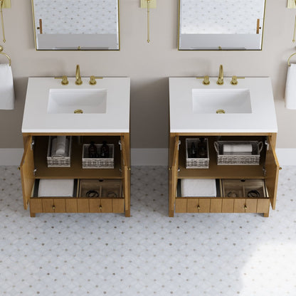James Martin - Hudson 30" Single Vanity, Honey Oak w/ 3 CM White Zeus Silestone Top - 435-V30-HNO-3WZ view 6