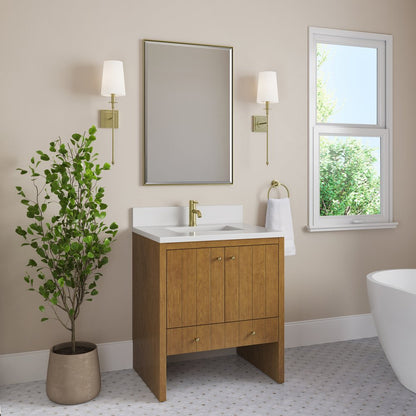 James Martin - Hudson 30" Single Vanity, Honey Oak w/ Single Hole 3 CM White Zeus Silestone Top and Matching Backsplash - 435-V30-HNO-1WZ view 4