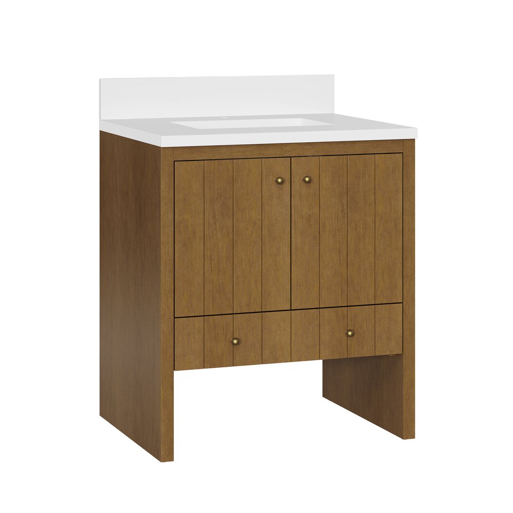 James Martin - Hudson 30" Single Vanity, Honey Oak w/ Single Hole 3 CM White Zeus Silestone Top and Matching Backsplash - 435-V30-HNO-1WZ view 9