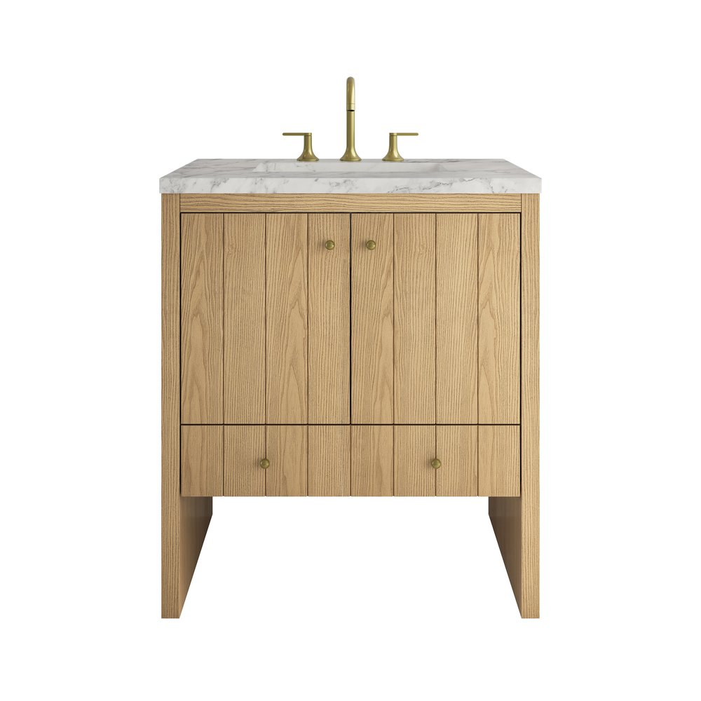 James Martin - Hudson 30" Single Vanity, Light Natural Oak w/ 3 CM Carrara Marble Top - 435-V30-LNO-3CAR view 1
