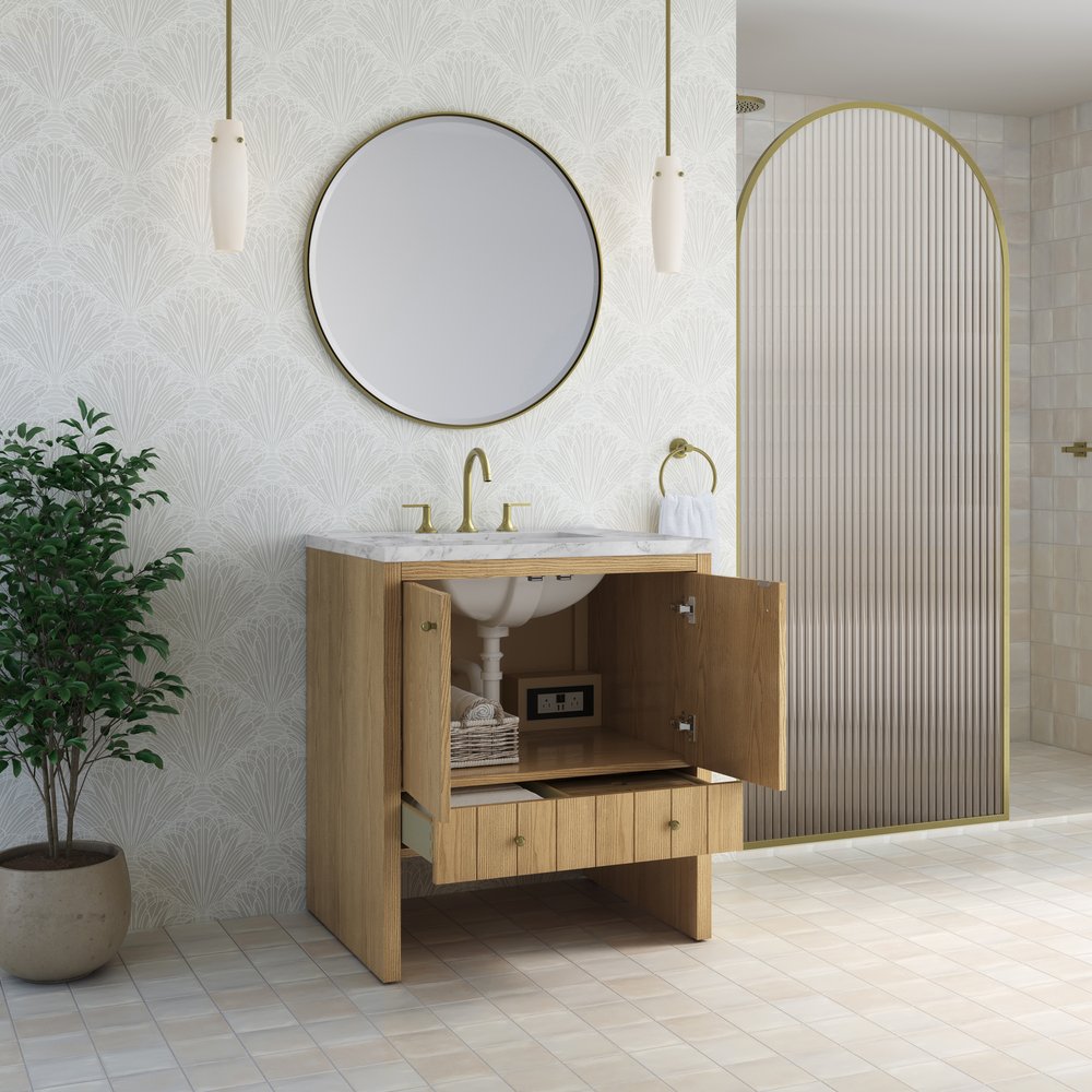 James Martin - Hudson 30" Single Vanity, Light Natural Oak w/ 3 CM Carrara Marble Top - 435-V30-LNO-3CAR view 5