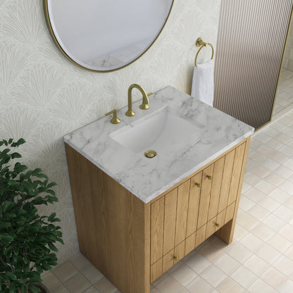 James Martin - Hudson 30" Single Vanity, Light Natural Oak w/ 3 CM Carrara Marble Top - 435-V30-LNO-3CAR view 8
