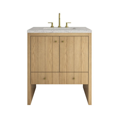 James Martin - Hudson 30" Single Vanity, Light Natural Oak w/ 3 CM Eternal Jasmine Pearl Silestone Top - 435-V30-LNO-3EJP view 1